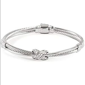 Glamouresq Rhodium White CZ Cable Bangle Bracelet